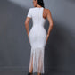 Vidhya Fringed White Bandage Dress