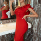 Red Sexy One Shoulder Ruffle Bandage Dress