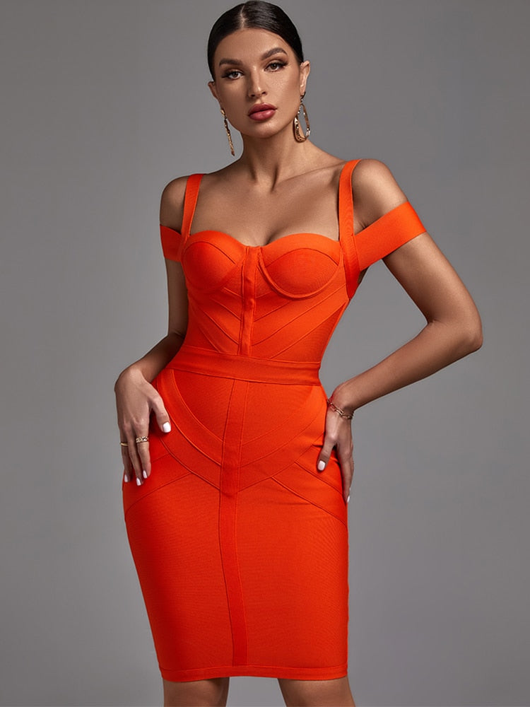 Orange Off Shoulder Bodycon Dress