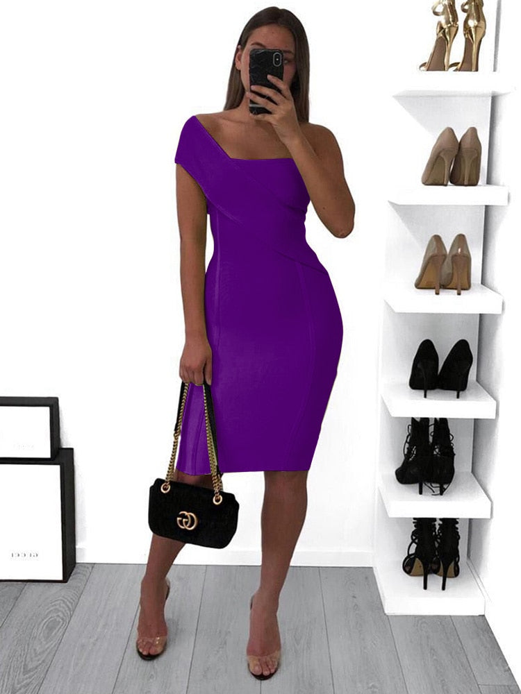 Sexy Purple One Shoulder Dress
