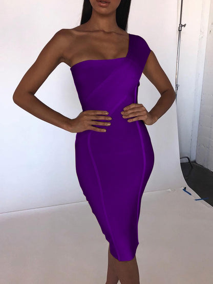 Sexy Purple One Shoulder Dress