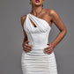 Elegant White Draped Bodycon Dress