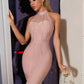 Pink O-Neck Elegant Mesh Tank Sleeveless Bandage Midi Dress