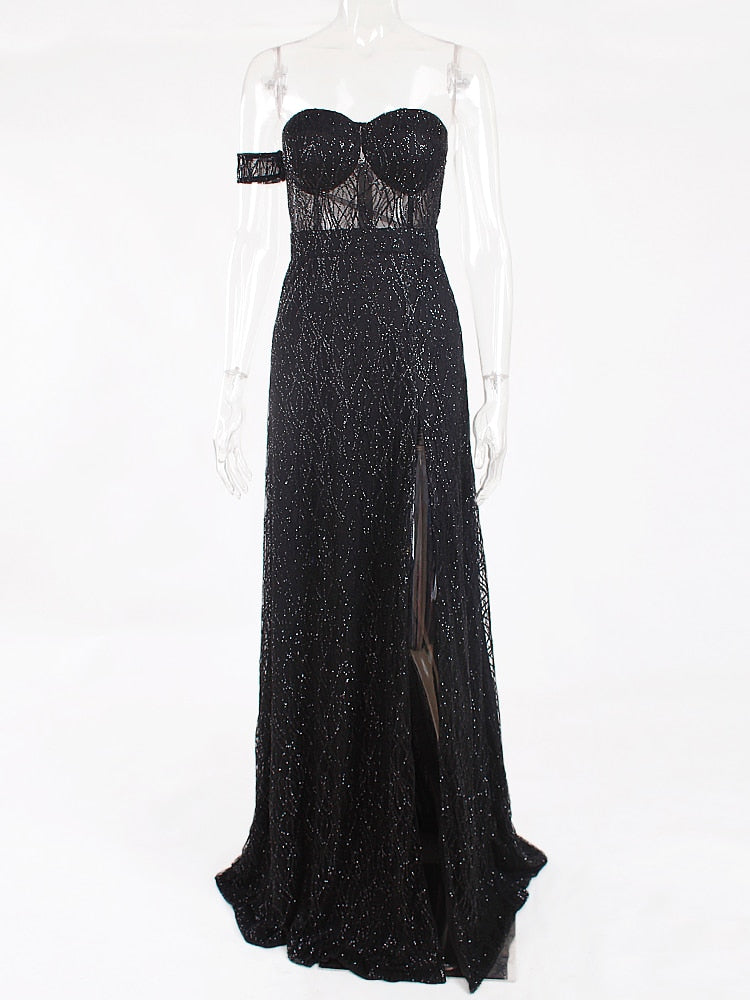 Black Glittered Maxi Dress