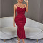 Sexy Spaghetti Strap Wine Red Mermaid Dress
