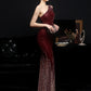 Elegant One Shoulder Slit Sequin Evening Dress