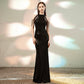 Elegant Off Shoulder Beaded Sequin Evening Dress