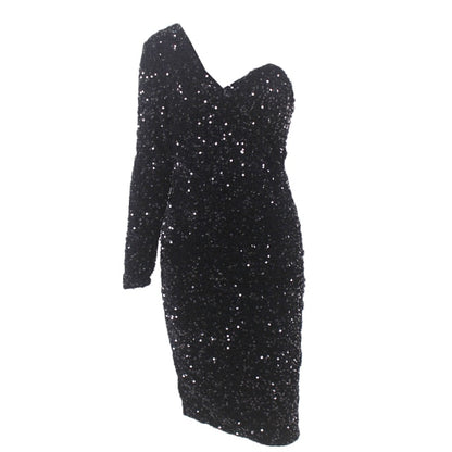 Stretchy Sparkly Sequin One Sleeve Bodycon Dress