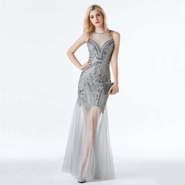 See Through Tulle Sequin Dress