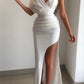 Pleated Split Sleeveless Stretchy Long Gown